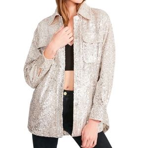 Steve Madden glitter sweet sequin jacket in silver/gold